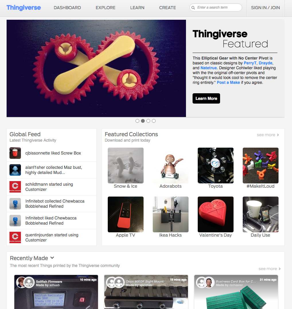 Thingiverse home page