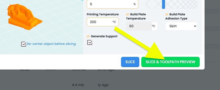 Slice and Toolpath preview button